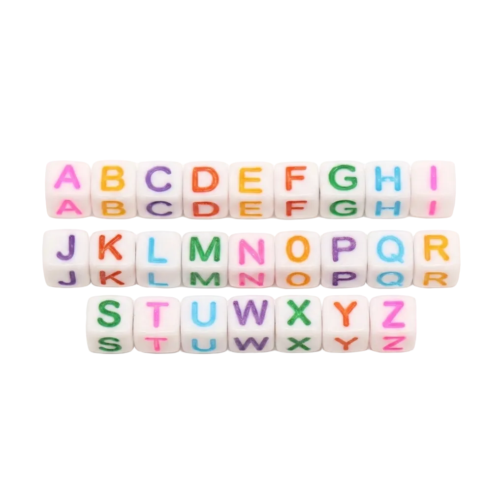 6mm Cube Letter Beads, Individual A-Z