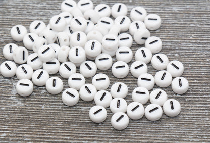 Letter I Alphabet Beads, White Alphabet Letter Beads, Acrylic White and Black Letters Beads, Round Acrylic Beads, Name Beads, Size 7mm