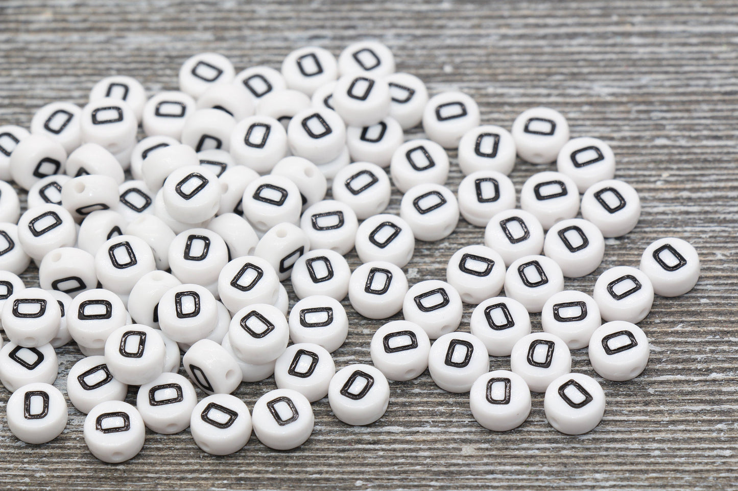 Letter D Alphabet Beads, White Alphabet Letter Beads, Acrylic White and Black Letters Beads, Round Acrylic Beads, Name Beads, Size 7mm