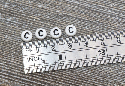 Letter C Alphabet Beads, White Alphabet Letter Beads, Acrylic White and Black Letters Beads, Round Acrylic Beads, Name Beads, Size 7mm