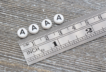 Letter A Alphabet Beads, White Alphabet Letter Beads, Acrylic White and Black Letters Beads, Round Acrylic Beads, Name Beads, Size 7mm