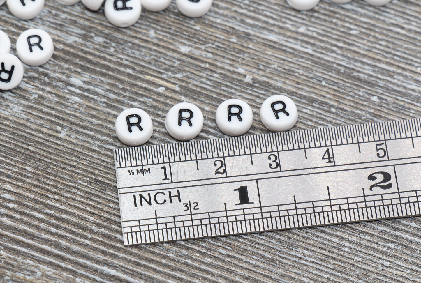 Letter R Alphabet Beads, White Alphabet Letter Beads, Acrylic White and Black Letters Beads, Round Acrylic Beads, Name Beads, Size 7mm