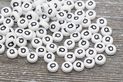 Letter Q Alphabet Beads, White Alphabet Letter Beads, Acrylic White and Black Letters Beads, Round Acrylic Beads, Name Beads, Size 7mm