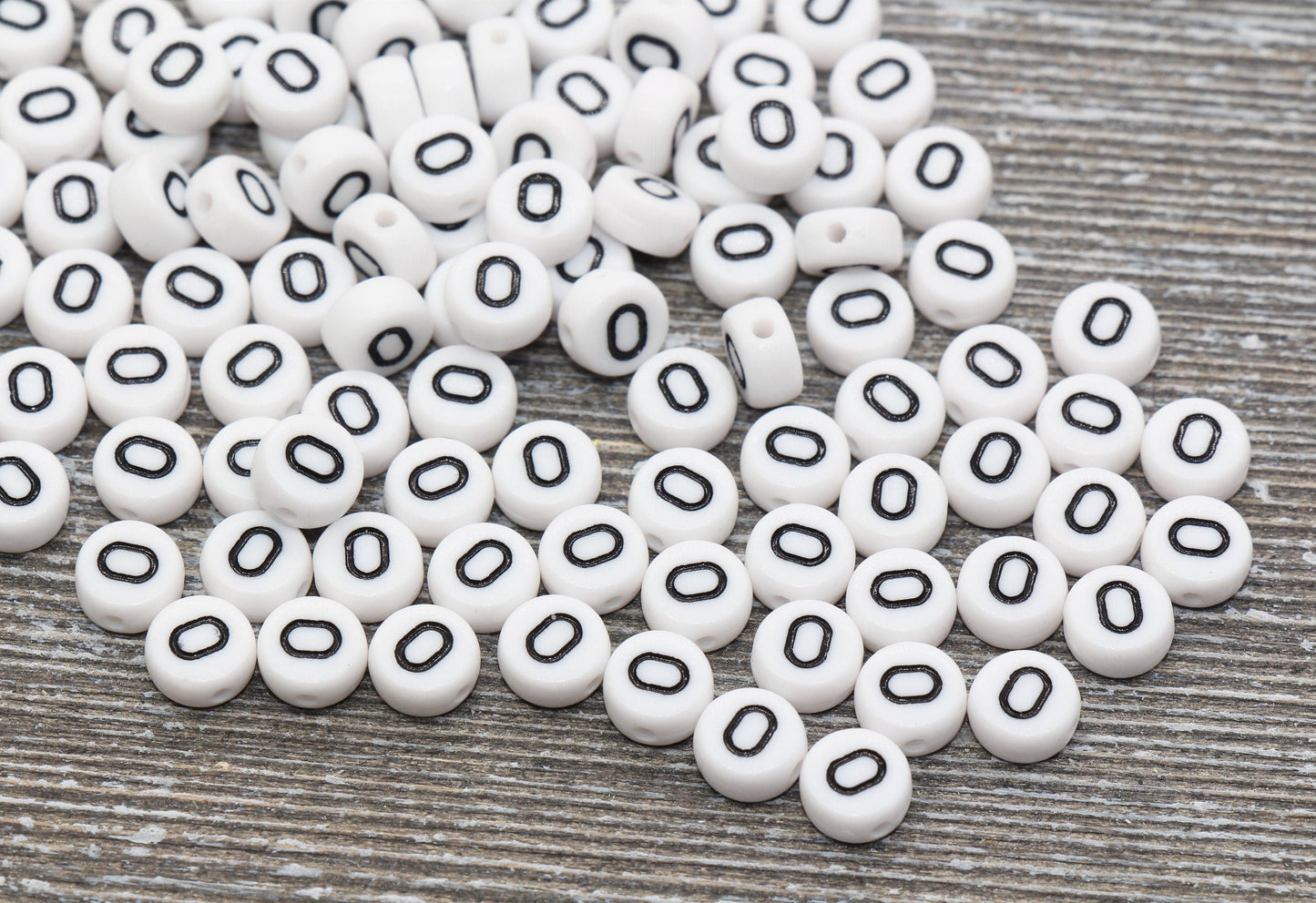 Letter O Alphabet Beads, White Alphabet Letter Beads, Acrylic White and Black Letters Beads, Round Acrylic Beads, Name Beads, Size 7mm