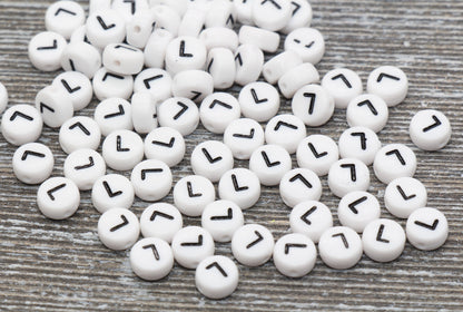 Letter L Alphabet Beads, White Alphabet Letter Beads, Acrylic White and Black Letters Beads, Round Acrylic Beads, Name Beads, Size 7mm