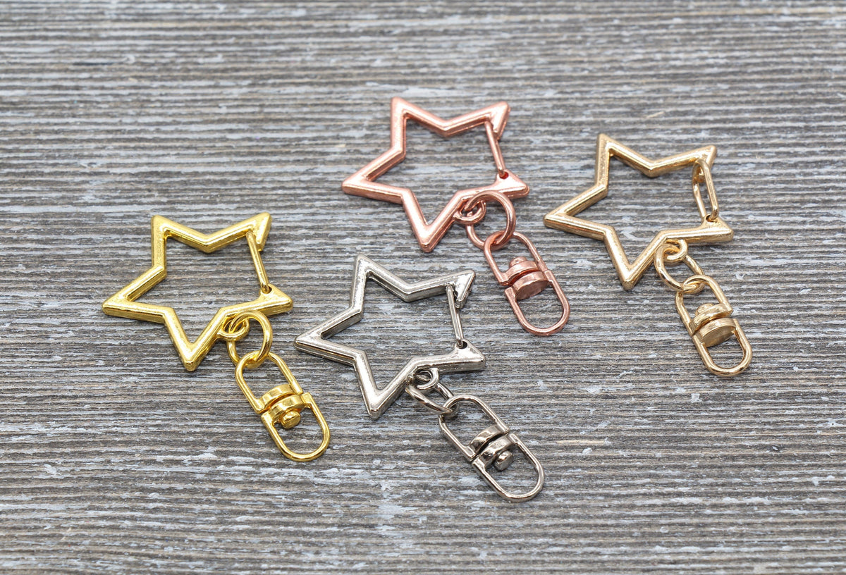 5 Star Clasp Key Chain, Star Key Rings, Star Lobster Swivel Clasp, Gold, Silver, Rose Gold, Light Gold Key Chain