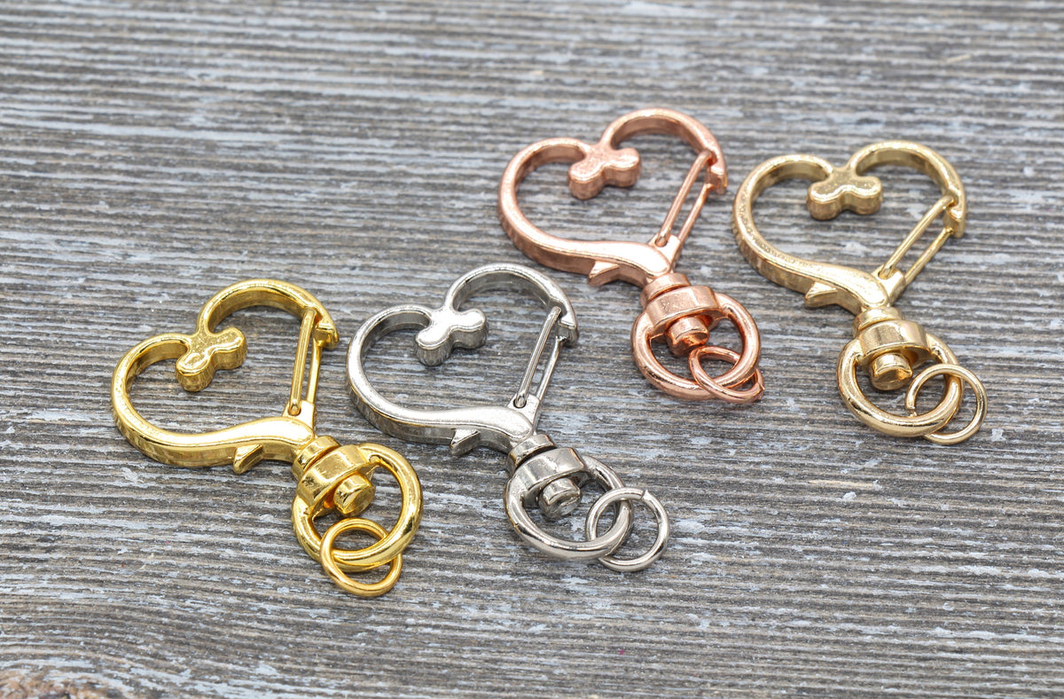 5 Heart Clasp Key Chain, Heart Swivel Clasp Key Rings, Heart Lobster Swivel Clasp, Available in Gold, Silver, Rose Gold Light Gold