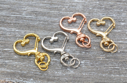 5 Heart Clasp Key Chain, Heart Swivel Clasp Key Rings, Heart Lobster Swivel Clasp, Available in Gold, Silver, Rose Gold Light Gold