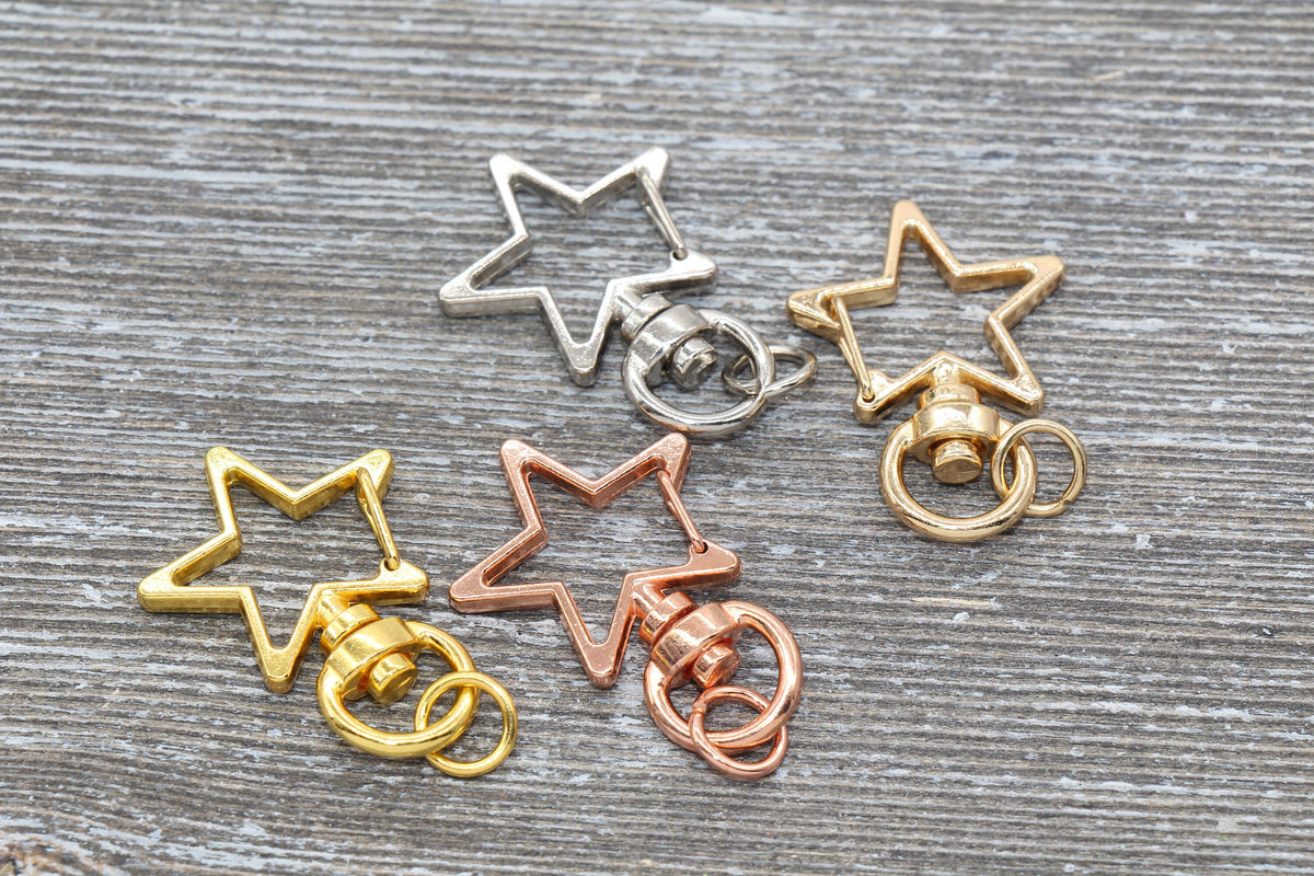 5 Star Clasp Key Chain, Star Swivel Clasp Key Rings, Star Lobster Swivel Clasp, Available in Gold, Silver, Rose Gold, Light Gold