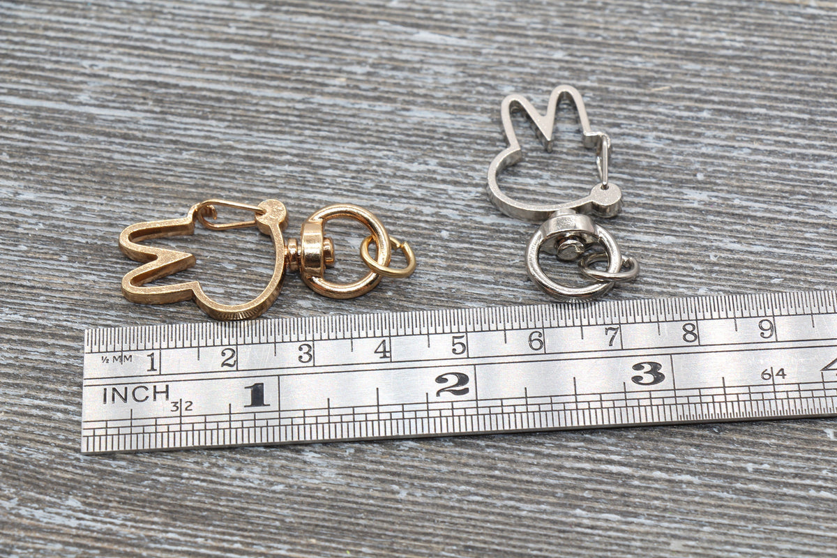 5 Bunny Clasp Key Chain, Rabbit Bunny Shape Swivel Clasp Key Rings, Bunny Lobster Swivel Clasp, Available in Silver, Light Gold