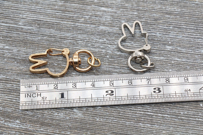 5 Bunny Clasp Key Chain, Rabbit Bunny Shape Swivel Clasp Key Rings, Bunny Lobster Swivel Clasp, Available in Silver, Light Gold