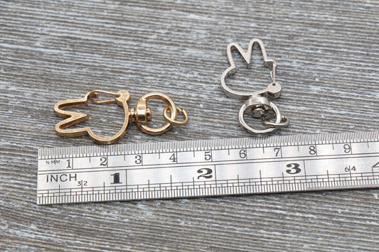 5 Bunny Clasp Key Chain, Rabbit Bunny Shape Swivel Clasp Key Rings, Bunny Lobster Swivel Clasp, Available in Silver, Light Gold