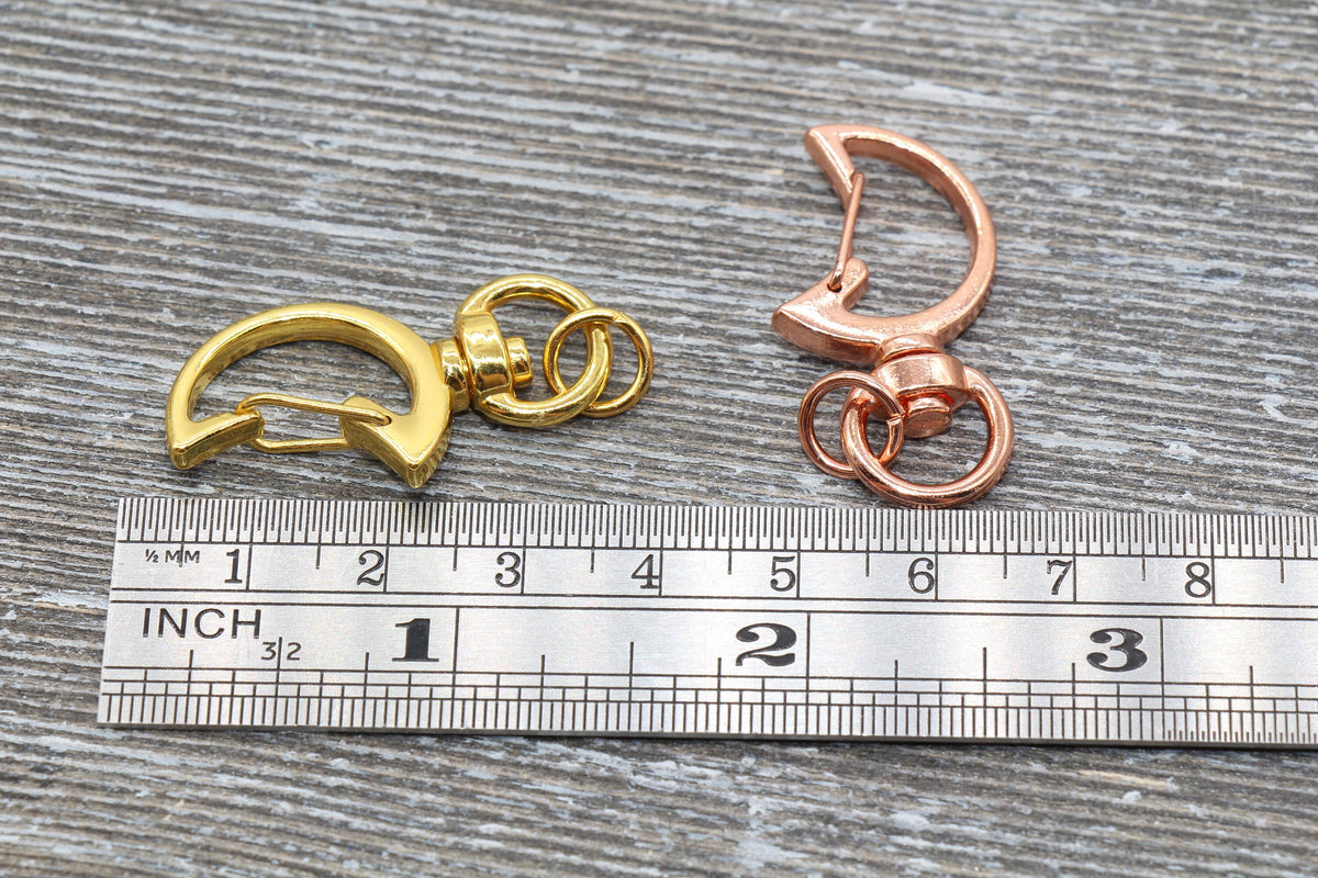 5 Moon Clasp Key Chain, Moon Shape Swivel Clasp Key Rings, Moon Lobster Swivel Clasp, Available in Silver, Rose Gold, Gold, Light Gold