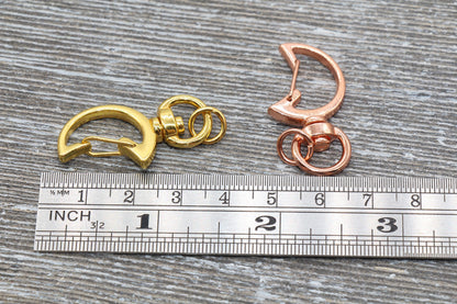 5 Moon Clasp Key Chain, Moon Shape Swivel Clasp Key Rings, Moon Lobster Swivel Clasp, Available in Silver, Rose Gold, Gold, Light Gold