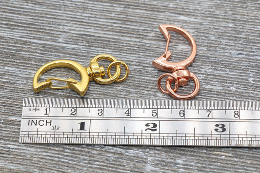 5 Moon Clasp Key Chain, Moon Shape Swivel Clasp Key Rings, Moon Lobster Swivel Clasp, Available in Silver, Rose Gold, Gold, Light Gold