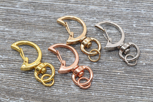 5 Moon Clasp Key Chain, Moon Shape Swivel Clasp Key Rings, Moon Lobster Swivel Clasp, Available in Silver, Rose Gold, Gold, Light Gold
