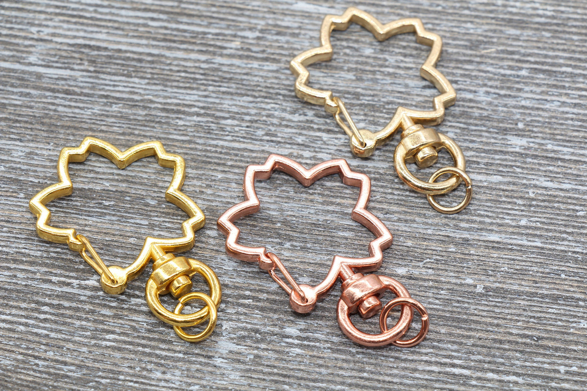 5 Flower Clasp Key Chain, Flower Shape Swivel Clasp Key Rings, Flower Lobster Swivel Clasp, Available in Rose Gold, Gold, Light Gold, Silver