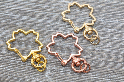 5 Flower Clasp Key Chain, Flower Shape Swivel Clasp Key Rings, Flower Lobster Swivel Clasp, Available in Rose Gold, Gold, Light Gold, Silver