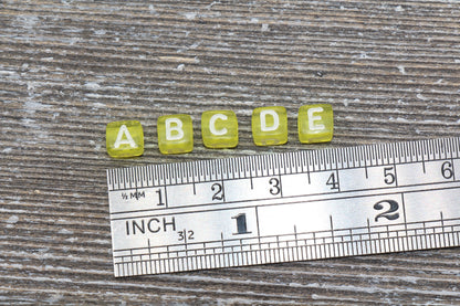 Translucent Yellow Alphabet Letter Beads, Mix Cube Square Letter Beads, Plastic Letter Beads, Acrylic Name Initial Beads, Size 6mm #3245
