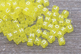 Translucent Yellow Alphabet Letter Beads, Mix Cube Square Letter Beads, Plastic Letter Beads, Acrylic Name Initial Beads, Size 6mm #3245