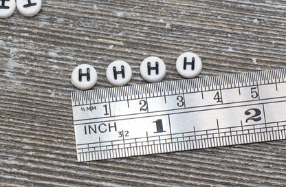 Letter H Alphabet Beads, White Alphabet Letter Beads, Acrylic White and Black Letters Beads, Round Acrylic Beads, Name Beads, Size 7mm