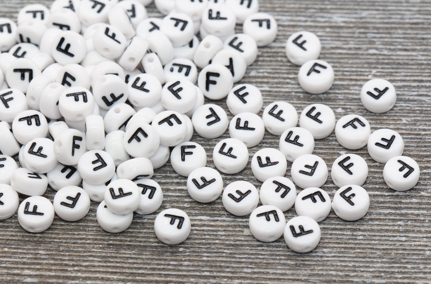 Letter F Alphabet Beads, White Alphabet Letter Beads, Acrylic White and Black Letters Beads, Round Acrylic Beads, Name Beads, Size 7mm