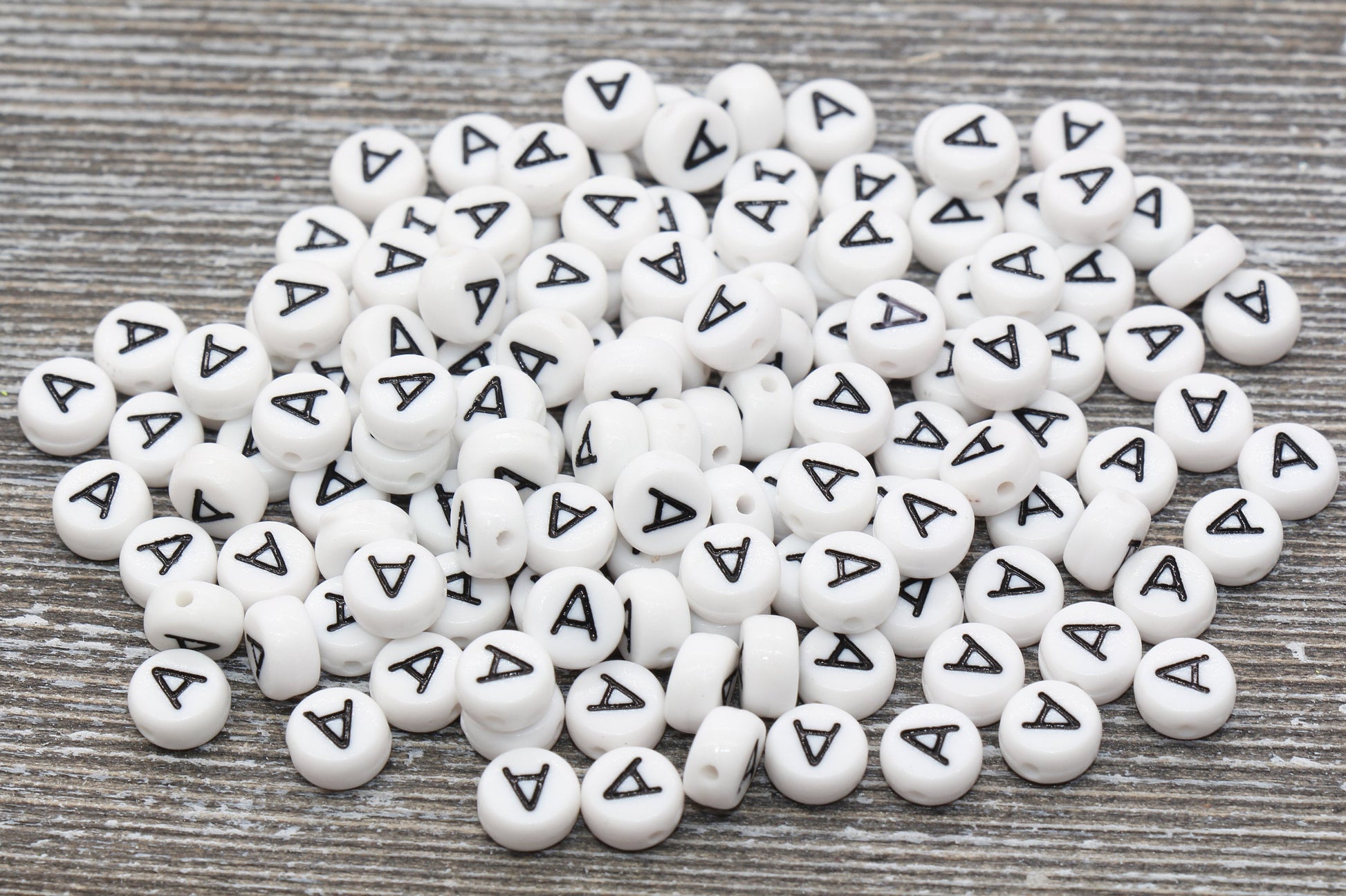 Letter A Alphabet Beads, White Alphabet Letter Beads, Acrylic White and Black Letters Beads, Round Acrylic Beads, Name Beads, Size 7mm