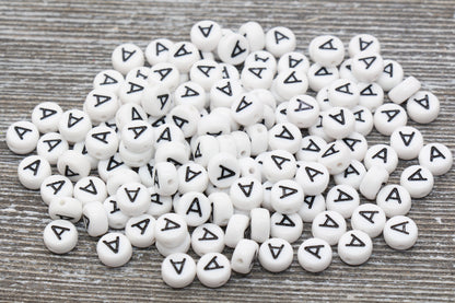 Letter A Alphabet Beads, White Alphabet Letter Beads, Acrylic White and Black Letters Beads, Round Acrylic Beads, Name Beads, Size 7mm