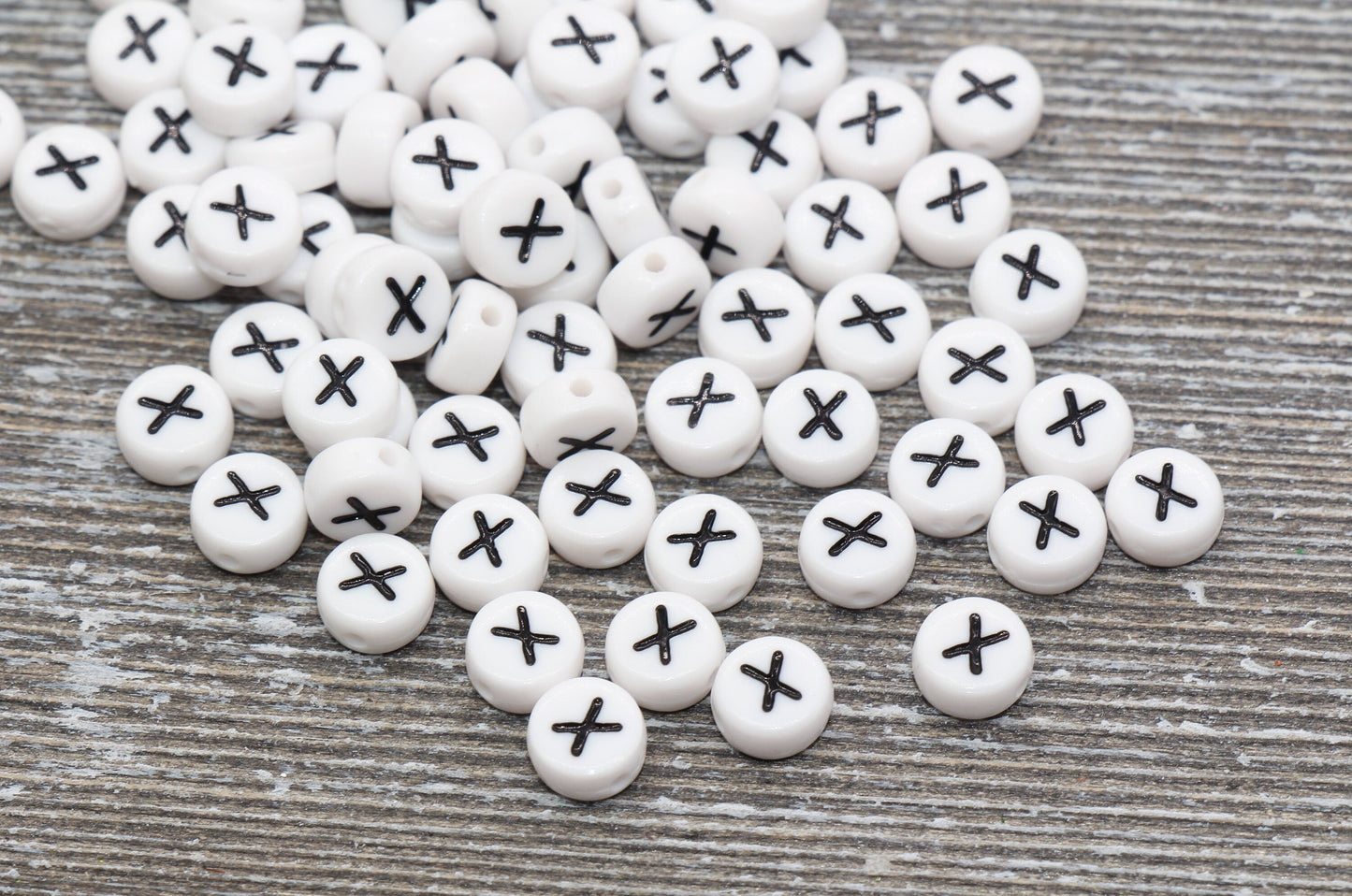 Letter X Alphabet Beads, White Alphabet Letter Beads, Acrylic White and Black Letters Beads, Round Acrylic Beads, Name Beads, Size 7mm