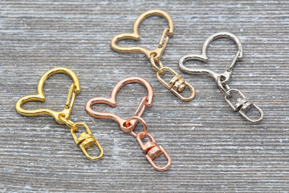5 Heart Clasp Key Chain, Heart Key Rings, Heart Lobster Swivel Clasp, Gold, Silver, Rose Gold, Light Gold Key Chain