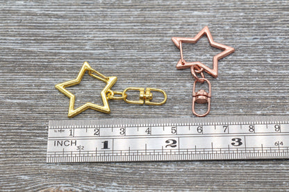 5 Star Clasp Key Chain, Star Key Rings, Star Lobster Swivel Clasp, Gold, Silver, Rose Gold, Light Gold Key Chain