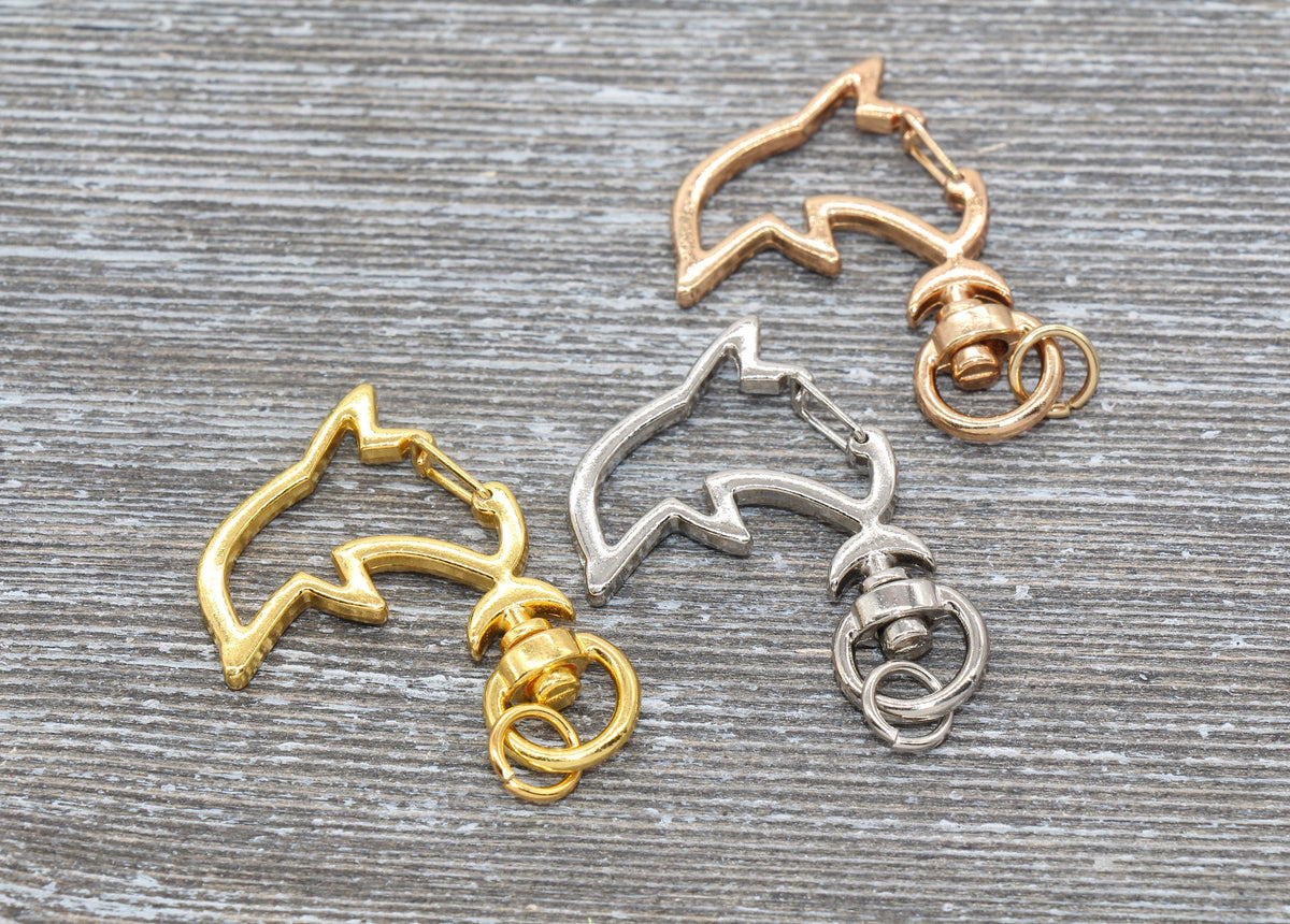 5 Dolphin Clasp Key Chain, Dolphin Swivel Clasp Key Rings, Dolphin Lobster Swivel Clasp, Available in Gold, Silver, Light Gold Key Chain