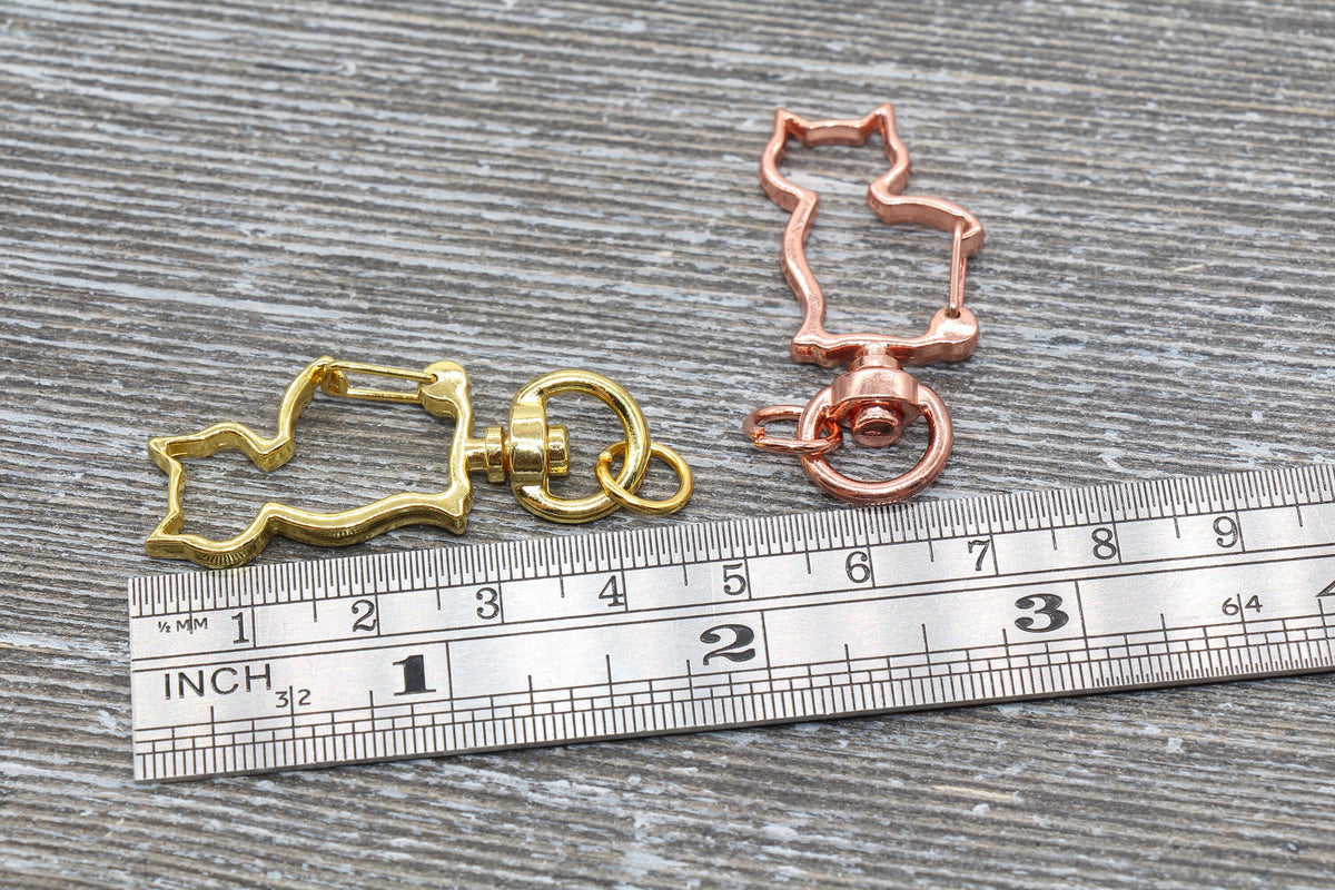 5 Cat Clasp Key Chain, Cat Shape Swivel Clasp Key Rings, Cat Lobster Swivel Clasp, Available in Gold, Silver, Rose Gold, Light Gold