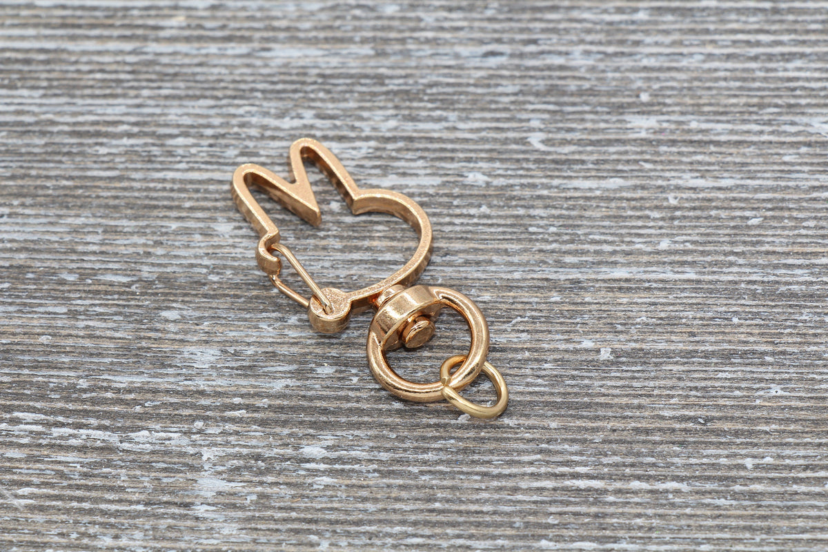5 Bunny Clasp Key Chain, Rabbit Bunny Shape Swivel Clasp Key Rings, Bunny Lobster Swivel Clasp, Available in Silver, Light Gold