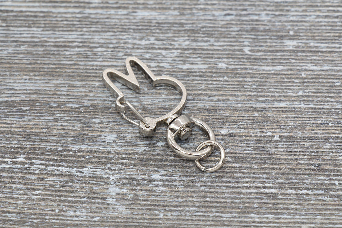 5 Bunny Clasp Key Chain, Rabbit Bunny Shape Swivel Clasp Key Rings, Bunny Lobster Swivel Clasp, Available in Silver, Light Gold