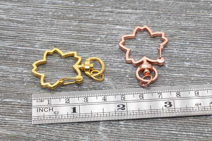 5 Flower Clasp Key Chain, Flower Shape Swivel Clasp Key Rings, Flower Lobster Swivel Clasp, Available in Rose Gold, Gold, Light Gold, Silver