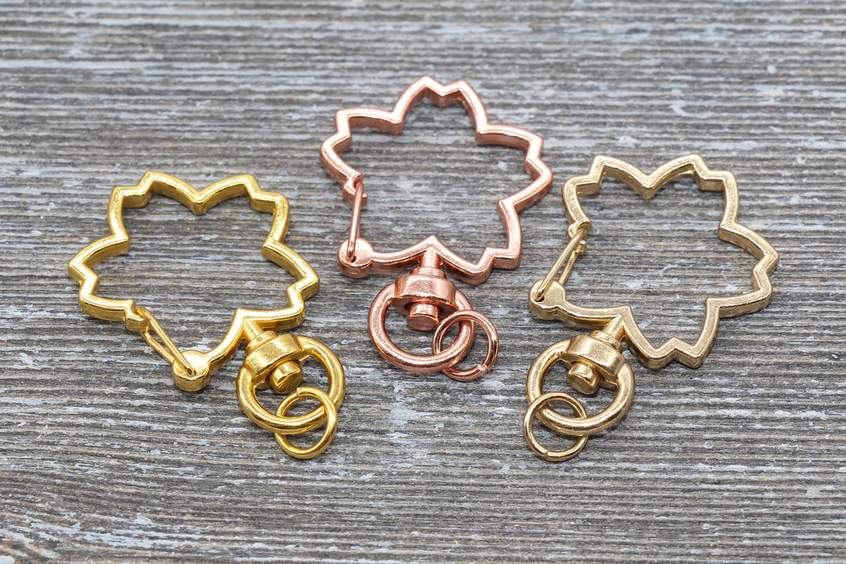 5 Flower Clasp Key Chain, Flower Shape Swivel Clasp Key Rings, Flower Lobster Swivel Clasp, Available in Rose Gold, Gold, Light Gold, Silver