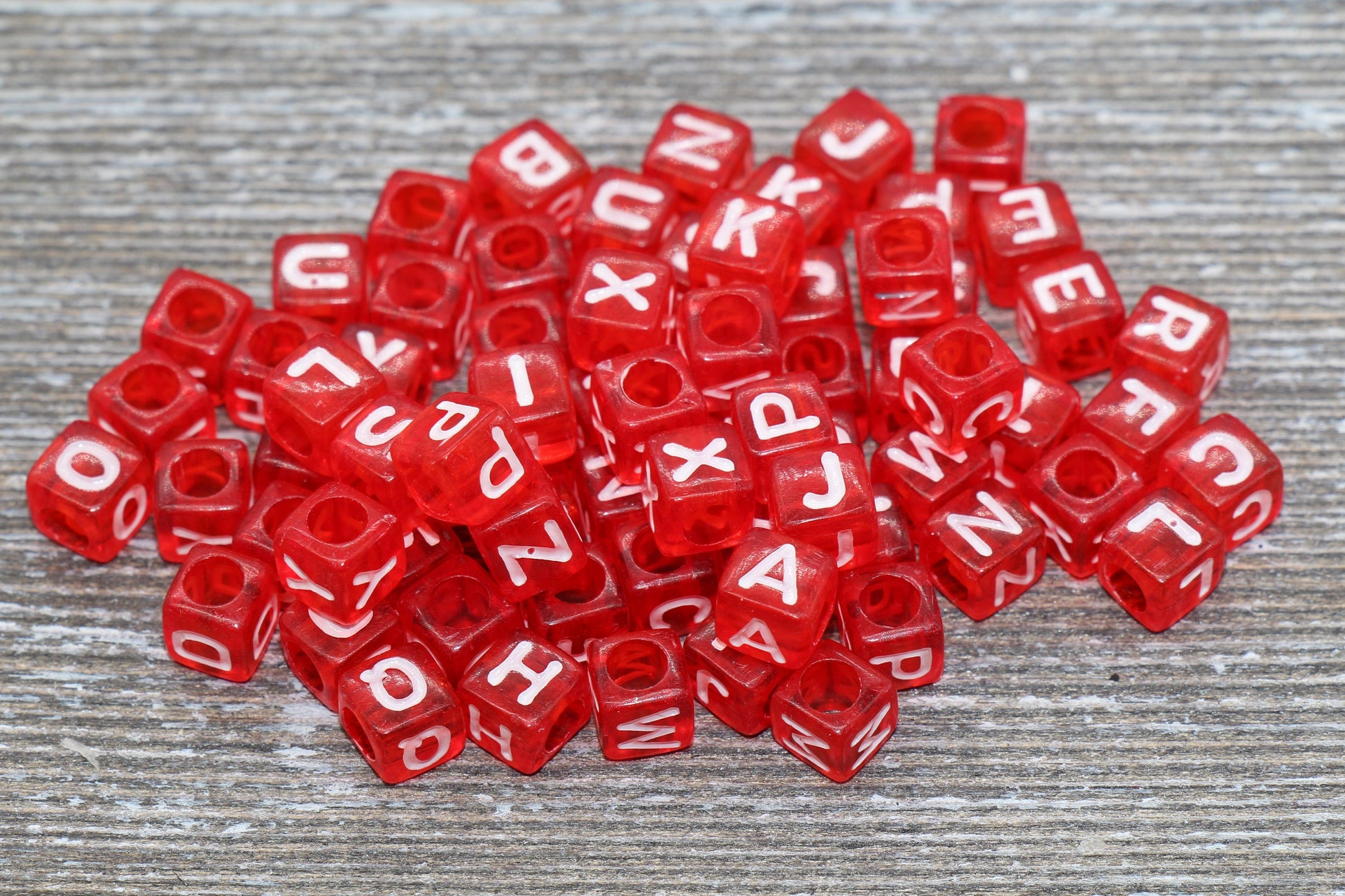 Translucent Red Alphabet Letter Beads, Mix Acrylic Cube Square Letter Beads, Plastic Letter Beads, Name Initial Beads, Size 6mm #160