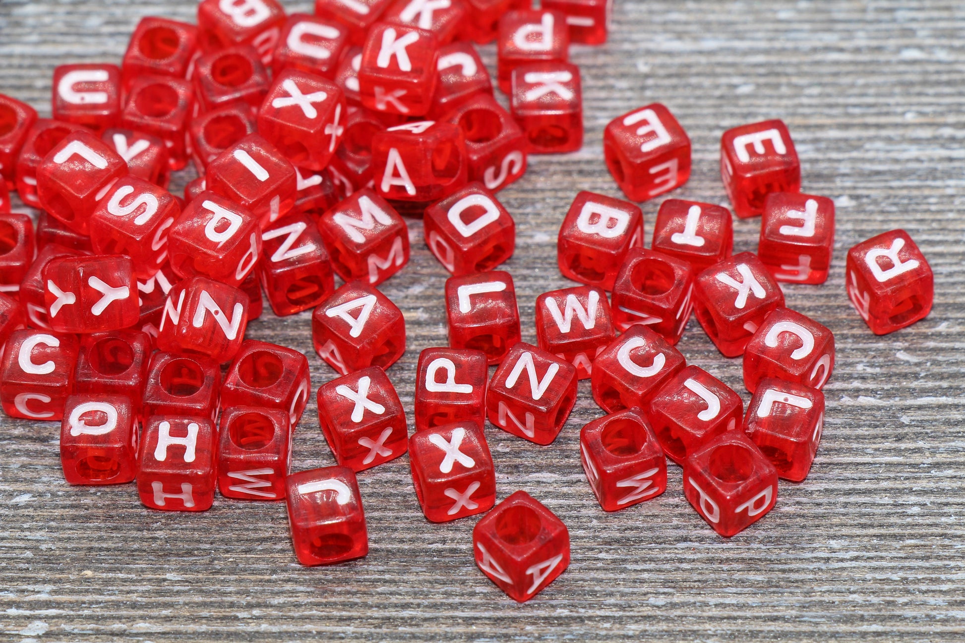 Translucent Red Alphabet Letter Beads, Mix Acrylic Cube Square Letter Beads, Plastic Letter Beads, Name Initial Beads, Size 6mm #160
