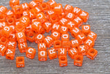 Translucent Orange Alphabet Letter Beads, Mix Acrylic Letter Beads, Plastic Letter Beads, Acrylic Square Name Beads, Size 6mm