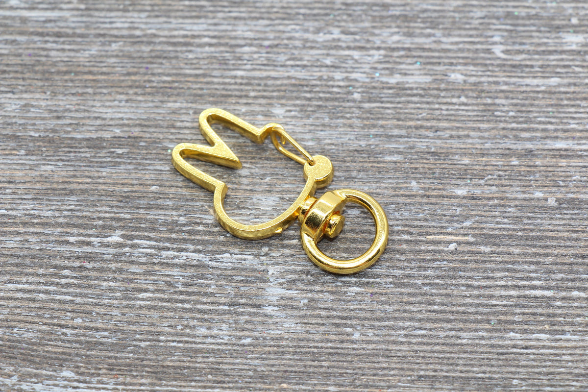 5 Bunny Clasp Key Chain, Rabbit Bunny Shape Swivel Clasp Key Rings, Bunny Lobster Swivel Clasp, Available in Silver, Light Gold