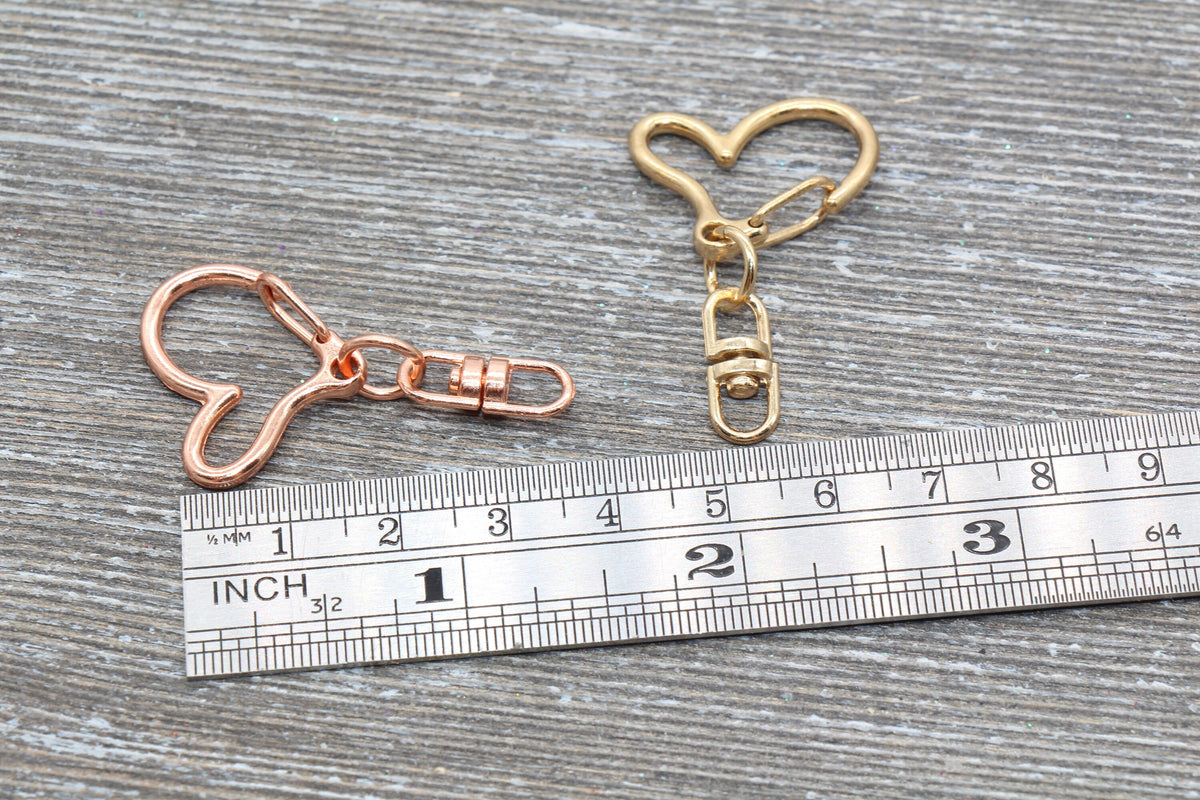 5 Heart Clasp Key Chain, Heart Key Rings, Heart Lobster Swivel Clasp, Gold, Silver, Rose Gold, Light Gold Key Chain