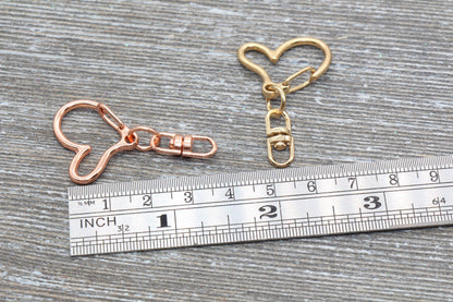 5 Heart Clasp Key Chain, Heart Key Rings, Heart Lobster Swivel Clasp, Gold, Silver, Rose Gold, Light Gold Key Chain