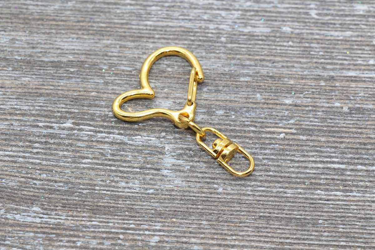 5 Heart Clasp Key Chain, Heart Key Rings, Heart Lobster Swivel Clasp, Gold, Silver, Rose Gold, Light Gold Key Chain