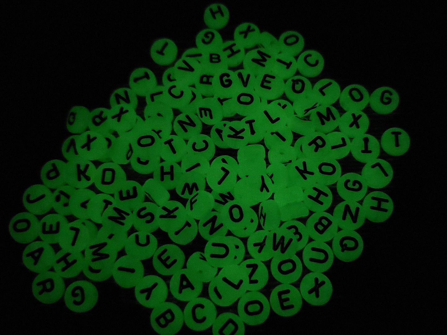 Glow in Dark Alphabet Letter Beads, Round Mix Letters Beads, Acrylic round Beads, Name Initial Beads, Glowing Letter Beads, Size 7mm #362