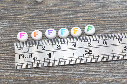 Letter F Alphabet Beads, Multicolored White Alphabet Letter Beads, Acrylic White Letters Beads, Round Acrylic Beads, Name Beads, Size 7mm