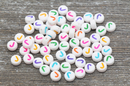 Letter J Alphabet Beads, Multicolored White Alphabet Letter Beads, Acrylic White Letters Beads, Round Acrylic Beads, Name Beads, Size 7mm