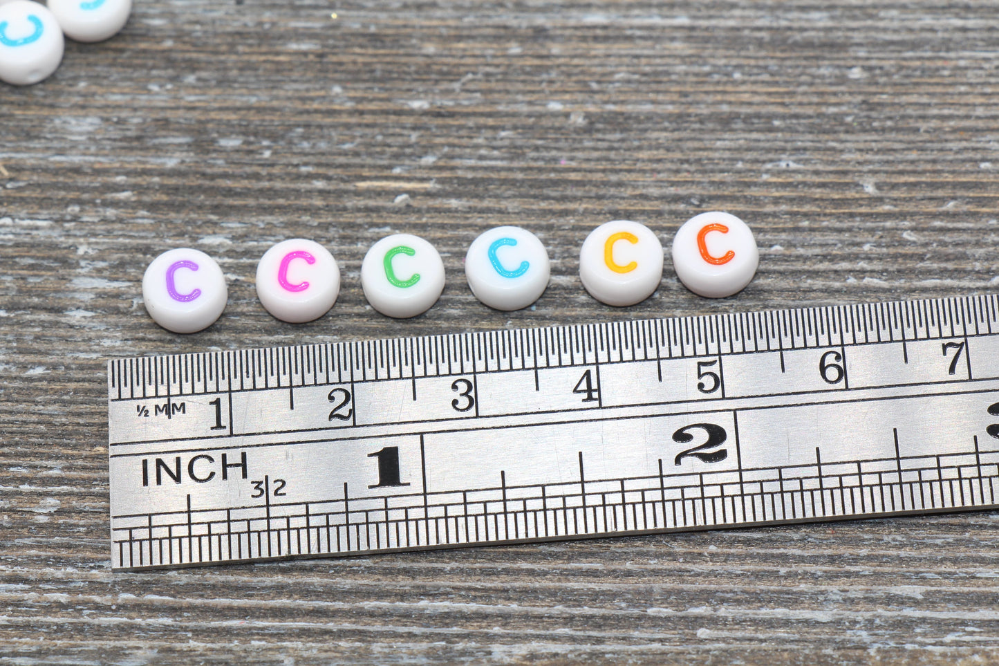 Letter C Alphabet Beads, Multicolored White Alphabet Letter Beads, Acrylic White Letters Beads, Round Acrylic Beads, Name Beads, Size 7mm