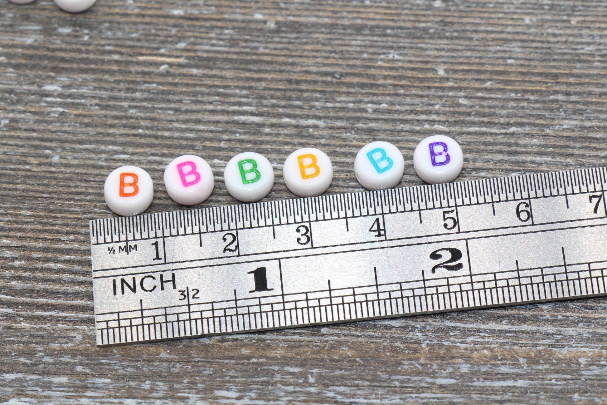 Letter B Alphabet Beads, Multicolored White Alphabet Letter Beads, Acrylic White Letters Beads, Round Acrylic Beads, Name Beads, Size 7mm