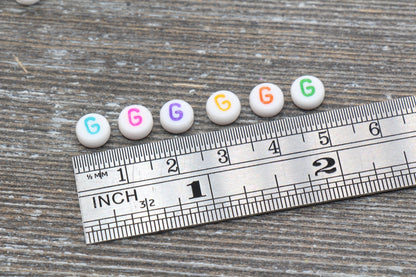 Letter G Alphabet Beads, Multicolored White Alphabet Letter Beads, Acrylic White Letters Beads, Round Acrylic Beads, Name Beads, Size 7mm